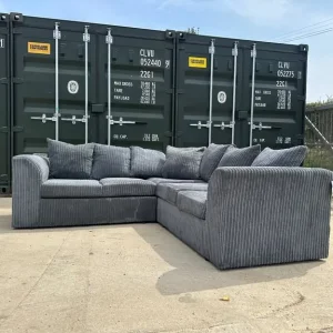 Grey Fabric Corded Corner Sofa - Image 2