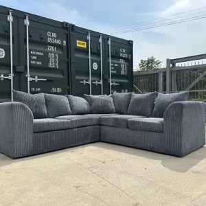 Grey Fabric Corded Corner Sofa - Image 3