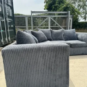 Grey Fabric Corded Corner Sofa - Image 5