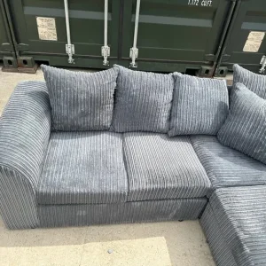 Grey Fabric Corded Corner Sofa - Image 6