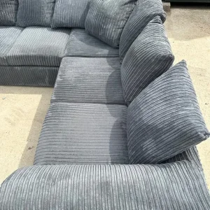 Grey Fabric Corded Corner Sofa - Image 8