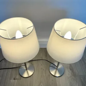 2x Small Chrome Table Bedside Lamps (White/Cream Shades Included) - Image 3