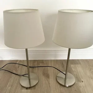 2x Small Chrome Table Bedside Lamps (White/Cream Shades Included) - Image 5