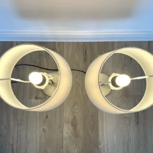 2x Small Chrome Table Bedside Lamps (White/Cream Shades Included) - Image 7