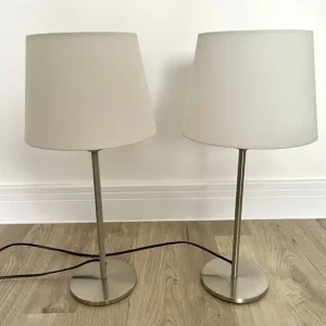 2x Small Chrome Table Bedside Lamps (White/Cream Shades Included) - Image 8