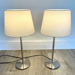 2x Small Chrome Table Bedside Lamps (White/Cream Shades Included)