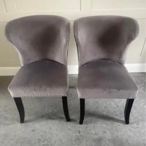 2 wing back velvet dining chairs
