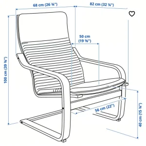 Ikea POÄNG Chair Black-brown frame with blue and grey cushion - Image 2
