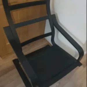 Ikea POÄNG Chair Black-brown frame with blue and grey cushion - Image 5