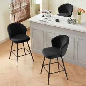 Dellaposta 67cm Velvet Bar Stools Set of 2 - Image 2