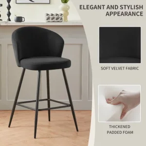 Dellaposta 67cm Velvet Bar Stools Set of 2 - Image 6