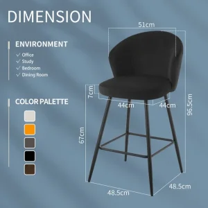 Dellaposta 67cm Velvet Bar Stools Set of 2 - Image 7