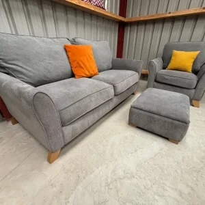 Jasmine oak sofa and armchair with storage foot stool - Image 2