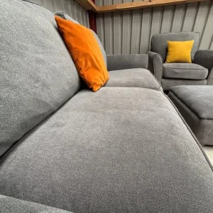 Jasmine oak sofa and armchair with storage foot stool - Image 3