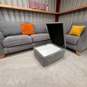 Jasmine oak sofa and armchair with storage foot stool - Image 4