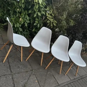 4 Grey Dining Chairs with Beech Wood Legs and Metal Frame - Image 6