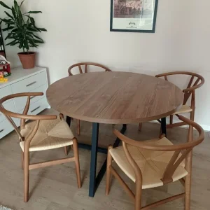 Dining table and wishbone chairs