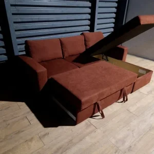 Fabric Corner Sofa Bed - Rust