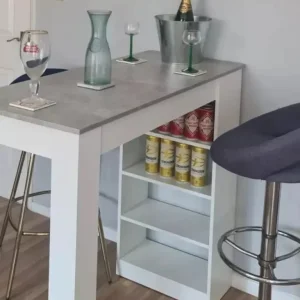 Tall Grey Dining Bar Table with 4 Tier Storage