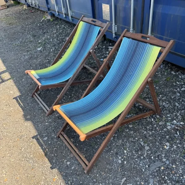 Vintage folding wooden garden deck chairs