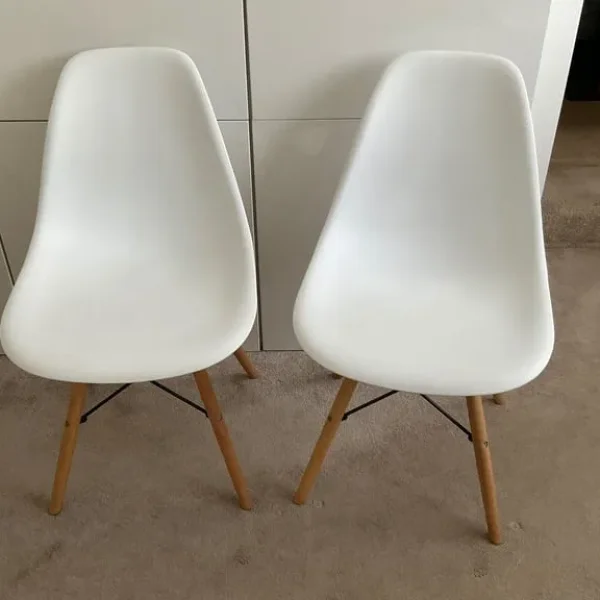 2 x white dining chairs beech legs Eames style excellent condition