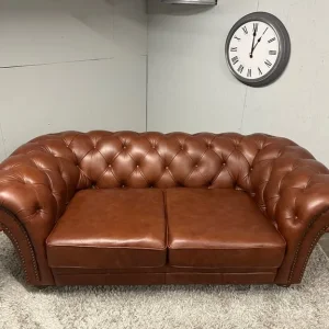 CHESTERFIELD LARGE 2 SEATER CLUB SOFA WITH CHESTNUT BROWN LEATHER - Image 2