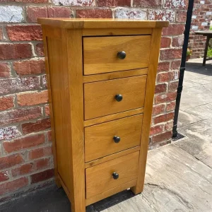 Solid Oak Narrow Tallboy Chest of Drawers - Image 6