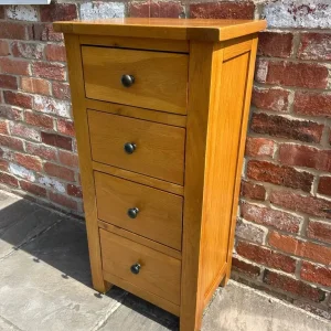 Solid Oak Narrow Tallboy Chest of Drawers - Image 7