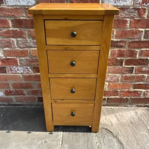 Solid Oak Narrow Tallboy Chest of Drawers