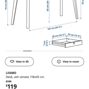 IKEA LISABO DESK WITH DRAWER - Dark brown and black - Image 4