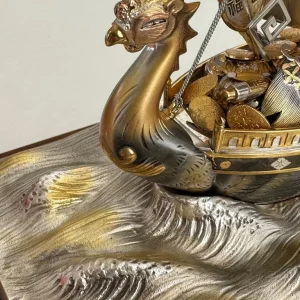 Japanese Takehiko Seki silver treasure ship on silver plated wave base - Image 8