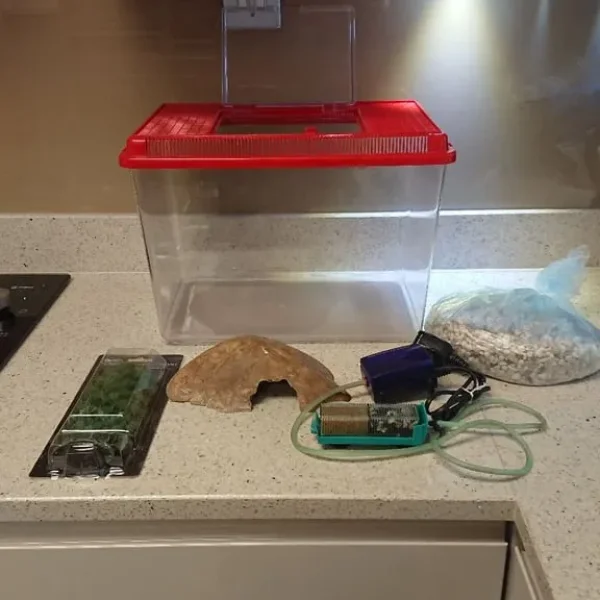 Ferplast 21lt aquarium with gravel, plants, and air pump