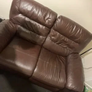 2 seater recliner brown leather couch - Image 2