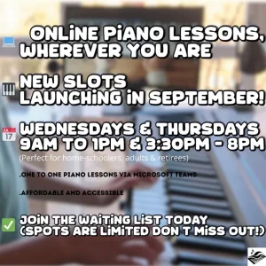 Online Piano Lessons – 30 Minutes, £12.50