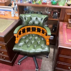 GREEN LEATHER CAPTAINS CHAIR