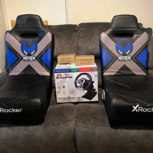 X2 X Rocker gaming chairs and racing wheel