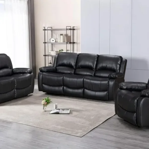 Roma 3+2 Seater Recliner Sofa Set – Black & Grey Leather