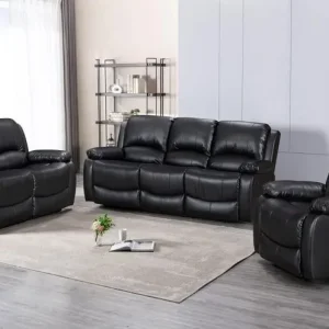 Roma 3+2 Seater Recliner Sofa Set – Black & Grey Leather