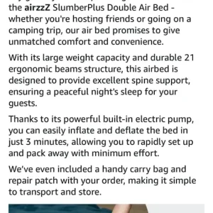 Airzz elevated double air mattress with built in pump - Image 6