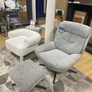 2 fabric swivel chairs with foot stools - Image 7