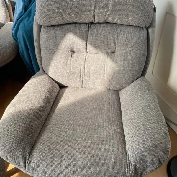 2 fabric swivel chairs with foot stools