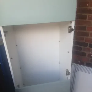A two-piece tool Green cupboard comes with shelves and Glass and has glass doors - Image 3