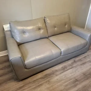 Grey leather settees - Image 5