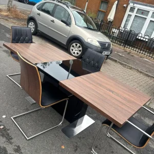 Walnut and black high gloss table and 4 chairs - Image 2