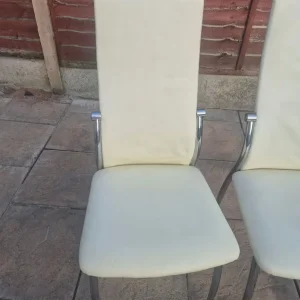 Faux leather dining chairs cream - Image 2