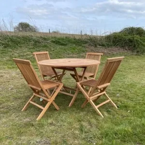 Round Garden Teak Table With 4 Folding Chairs - Image 2
