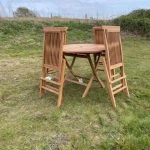 Round Garden Teak Table With 4 Folding Chairs - Image 3