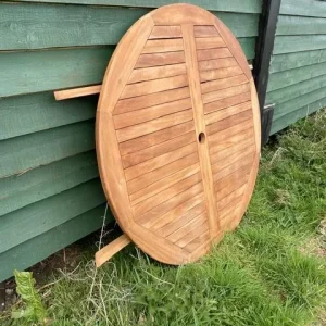 Round Garden Teak Table With 4 Folding Chairs - Image 4