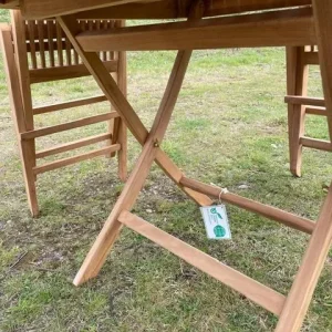 Round Garden Teak Table With 4 Folding Chairs - Image 5