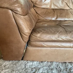 Well-Loved Brown Leather Sofa Suite - Comfortable & Characterful - Image 4